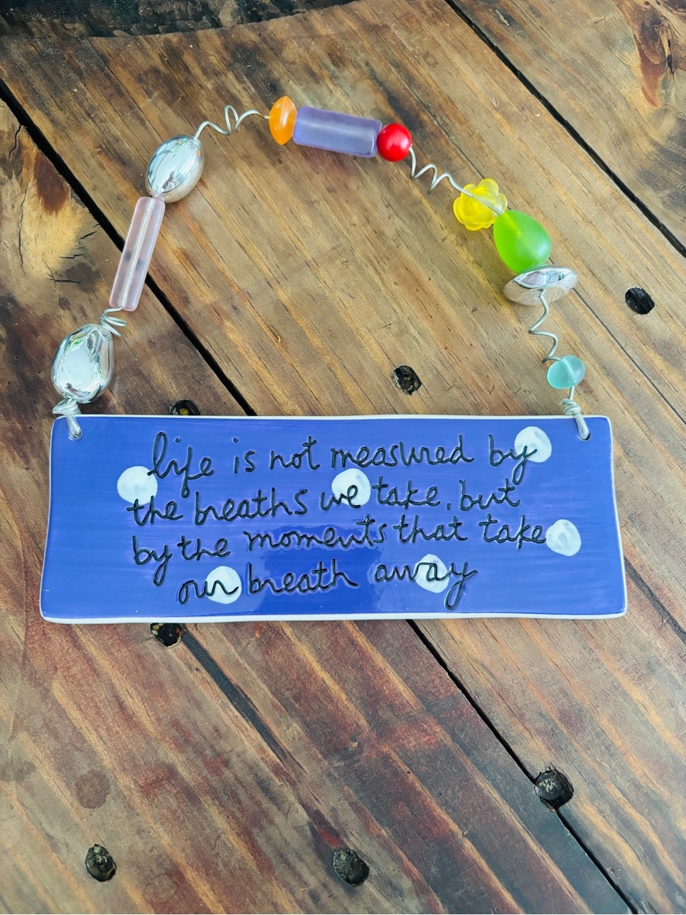 Sandra Magsamen Dept 56 Purple Ceramic Plaque with Acrylic Beads- 2005